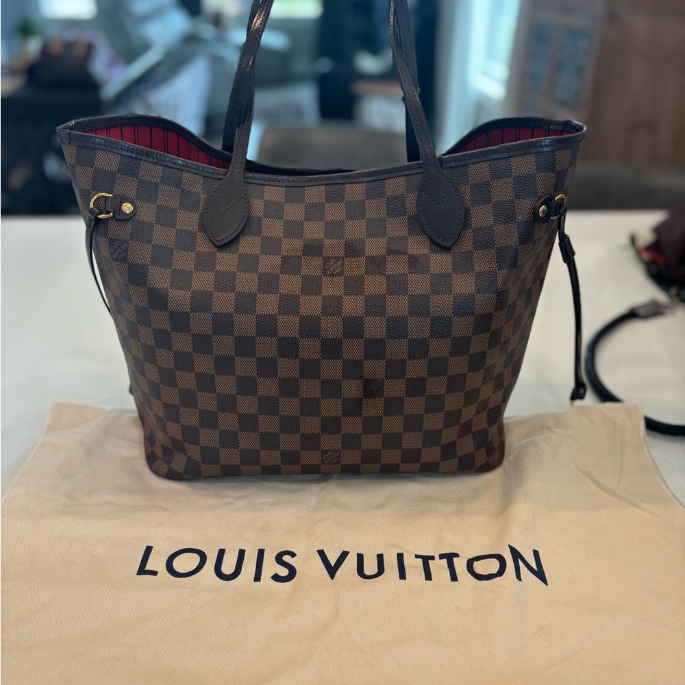 Louis Vuitton Neverfull MM Damier Ebene Cherry Checkered Tote